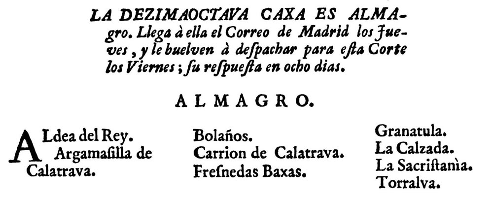 1736, Datos postales de Almagro